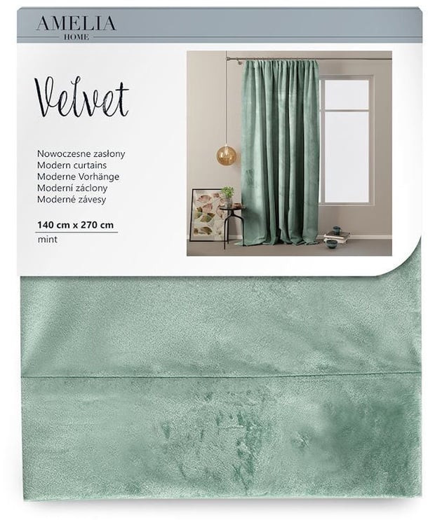 Öökardin AmeliaHome Velvet Pleat, roheline, 140 cm x 270 cm