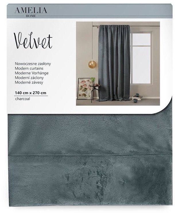 Öökardin AmeliaHome Velvet Pleat, hall, 140 cm x 270 cm