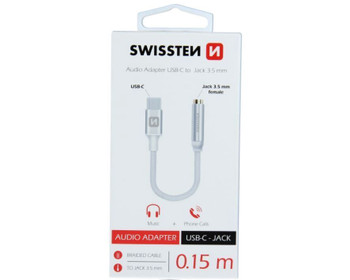 Adapter Swissten USB-C to 3.5mm, hõbe, 0.15 m